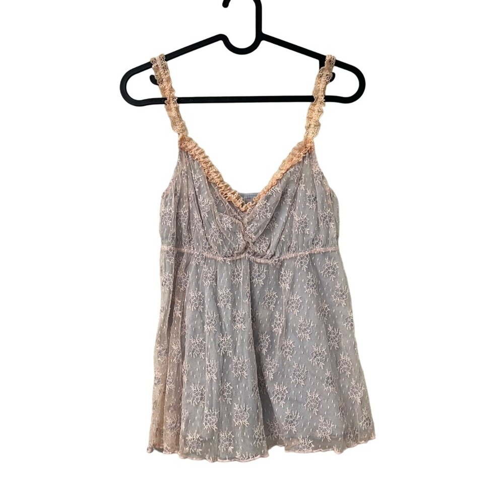 Wendy Glez Pink Blue French Lace Whimsical Fairy Babydoll Tank Top Womens M